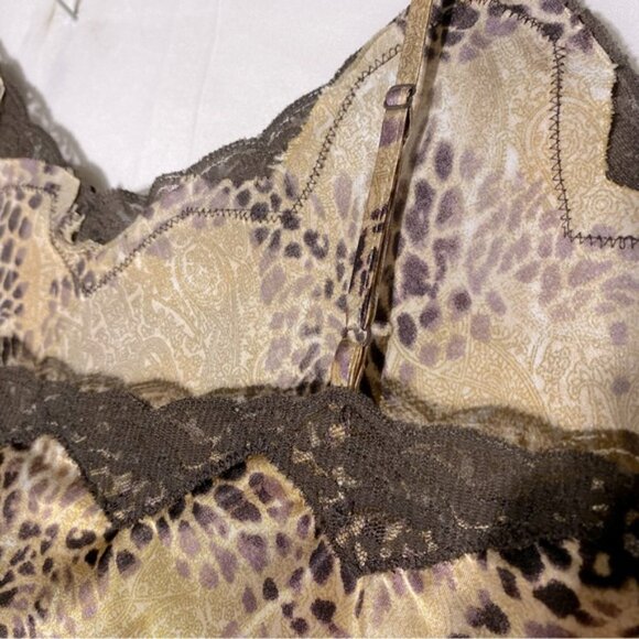 Vintage Y2K Premiere Collection Leopard Print Satin Slip Dress Lingerie W Lace L - Picture 7 of 14